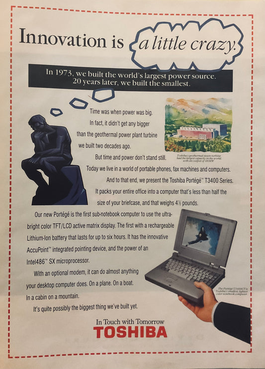 1994 Toshiba Protege sub-notebook computer Magazine Ad