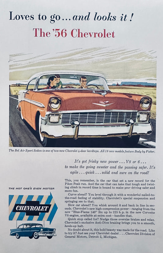 1956 Chevrolet Orange & White Two-Tone  Bel Air Road Trip Advertisement