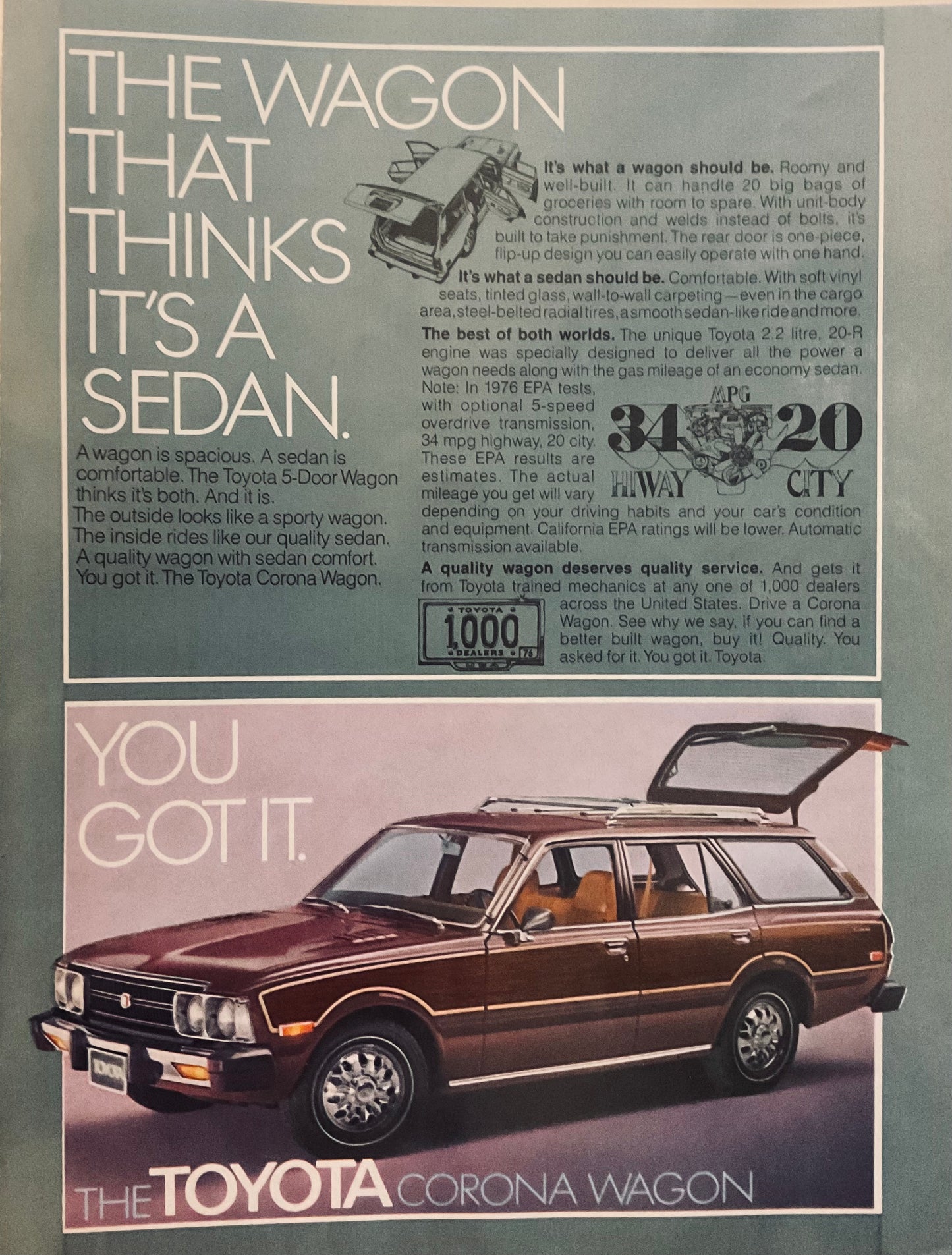 1977 Toyota Corona Wagon - That Thinks it's a Sedan - Magazine Ad