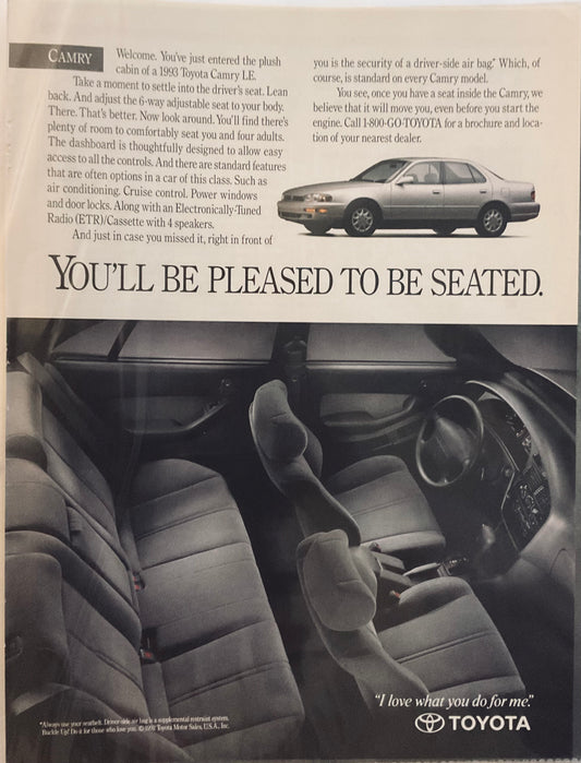 1992 Toyota Camry You'll be Please to be Seated - Magazine Ad