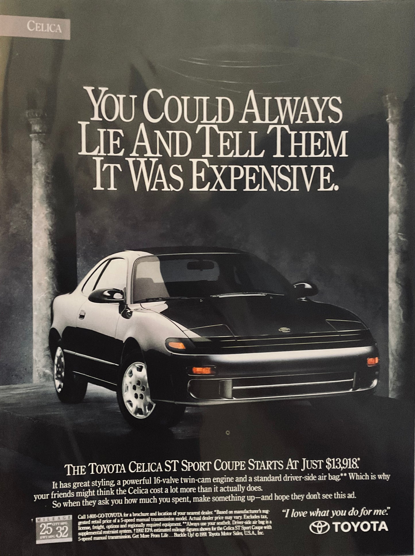 1992 Toyota Celica ST Sport Coupe in Black - Magazine Ad Flip Up Headlights