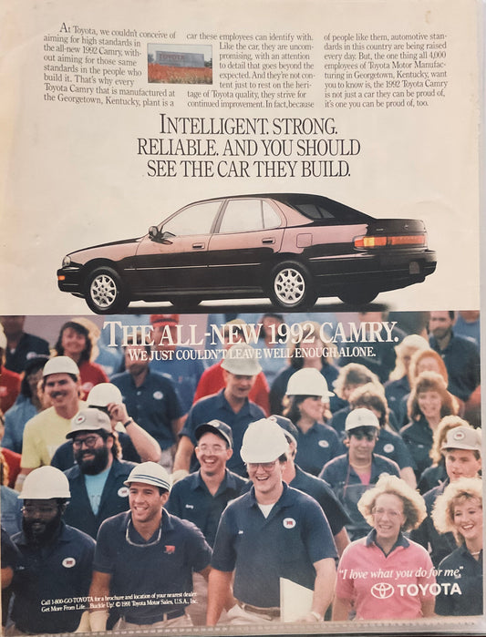 1992 Toyota Camry - Built in the US - Magazine Ad - Georgetown, KY Operation