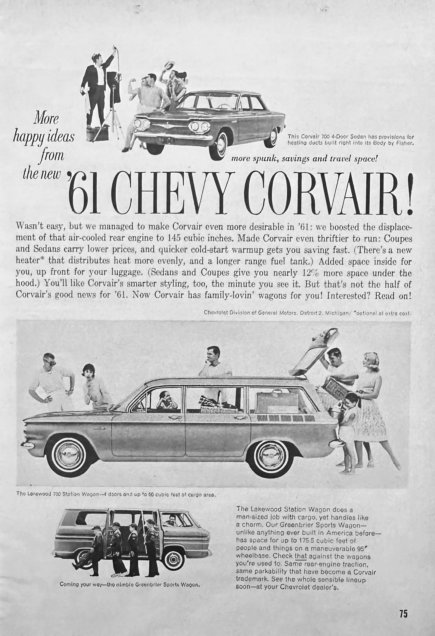 1961 Chevy Corvair Sedan, Wagon, Van, & US Army Recruitment Ads