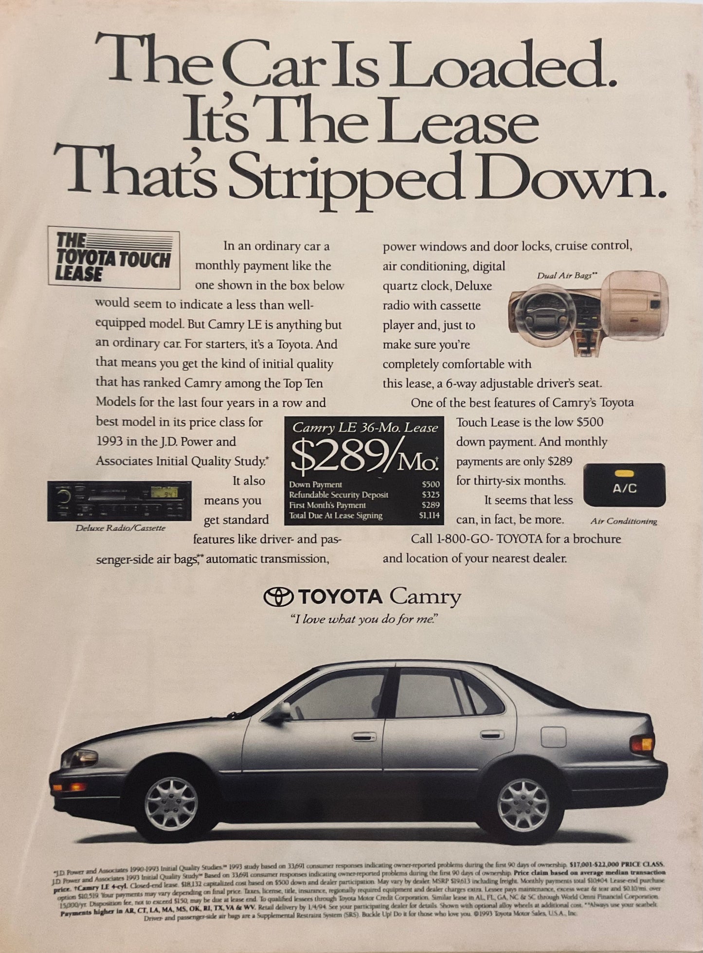 1993 Toyota Camry - Loaded Car - Stripped Down Lease Magazine ad