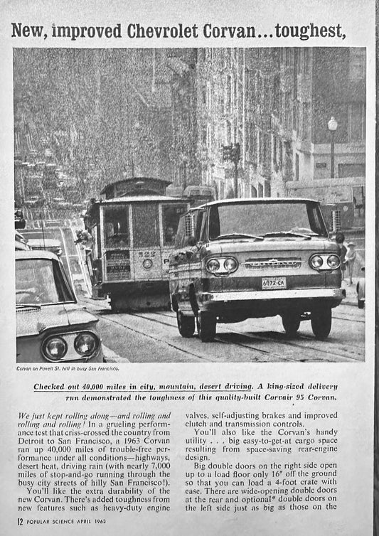 1963 2 page Review of the Chevrolet Corvan Looks like a Police Chase!!