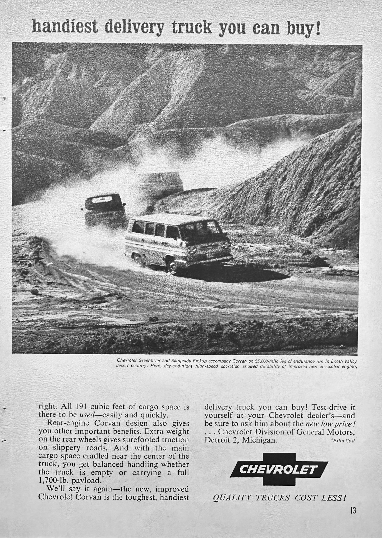 1963 2 page Review of the Chevrolet Corvan Looks like a Police Chase!!