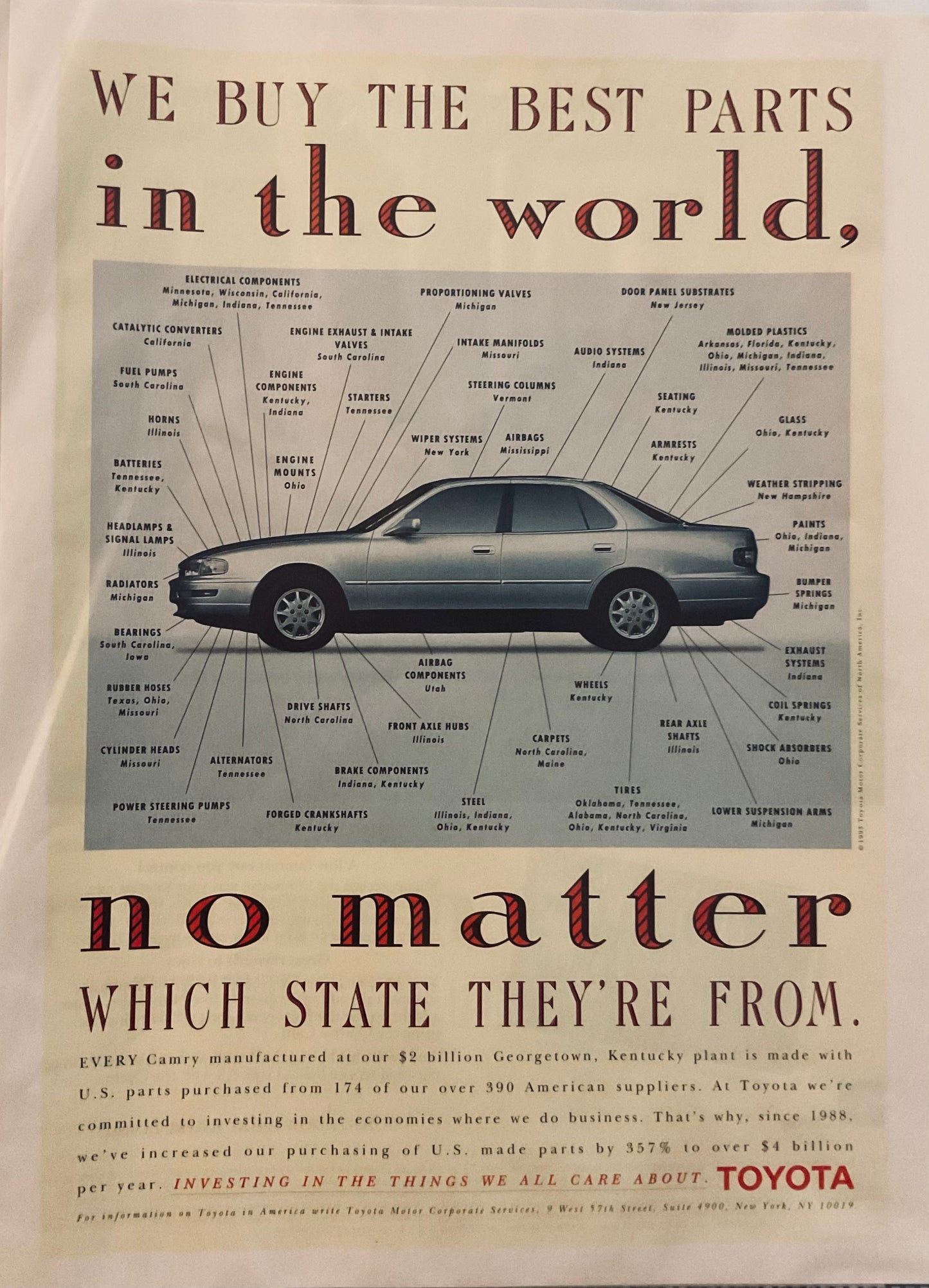 1993 Toyota Built In the US - Magazine Ad - Best Parts Lists all States that Supply