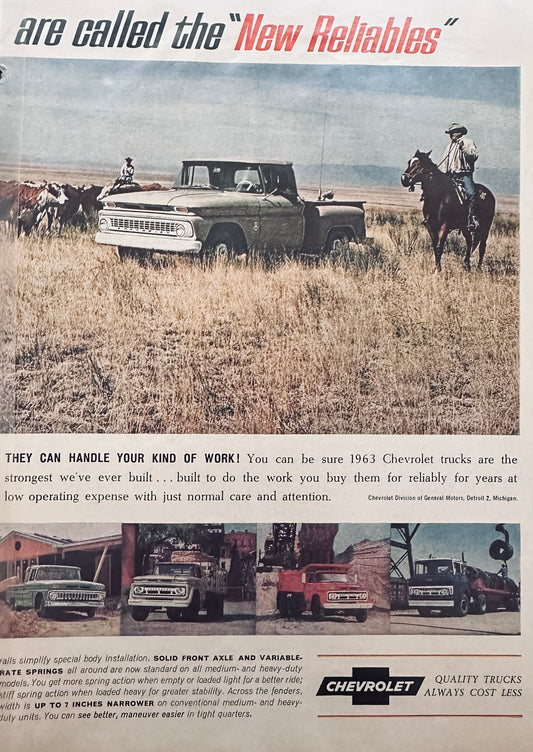 1963 Chevrolet Chevy Pickup Truck - New Reliables  Magazine Ad