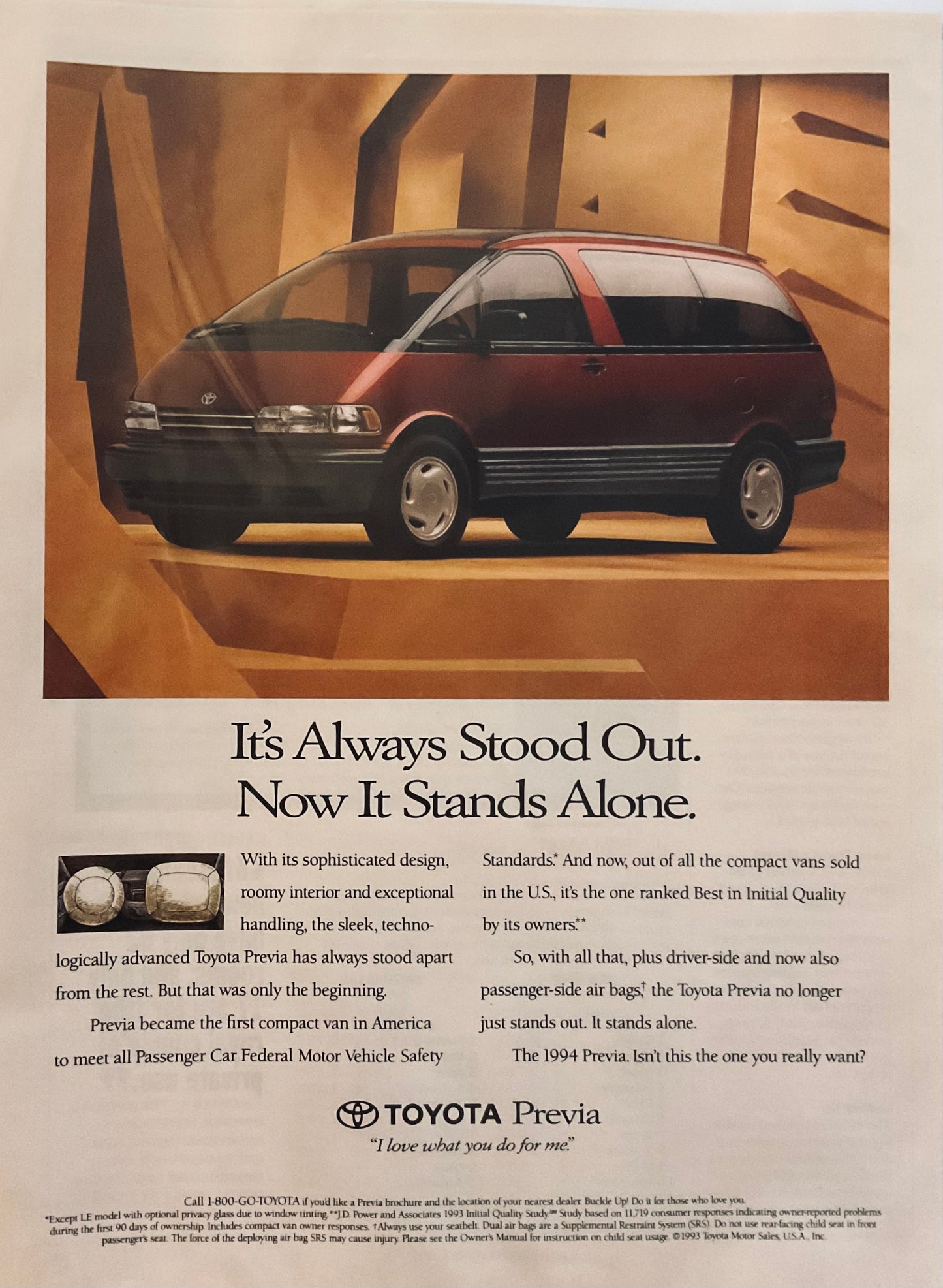 1993 Toyota Previa Minivan Magazine Ad - Stands Alone