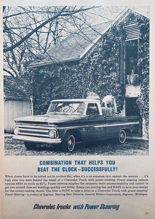 1963 Chevrolet Chevy Pickup Truck Stocking Hay in the Barn Ad