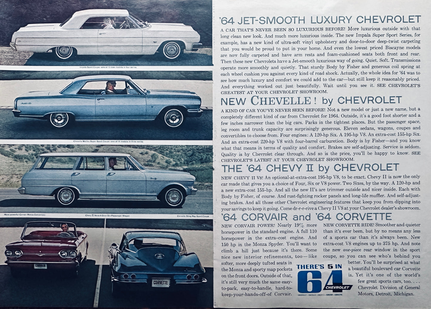 1964 Impala, Malibu, Nova, Corvair, Corvette 2 Page Ad