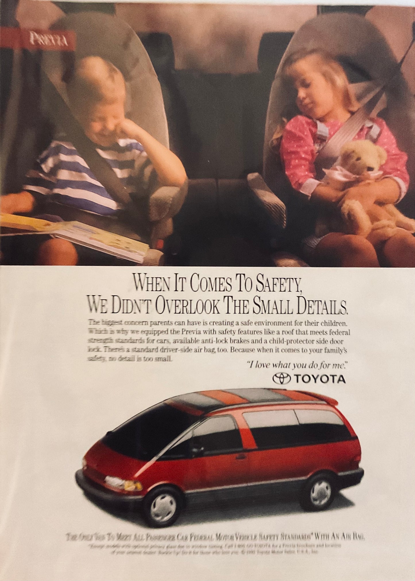 1993 Toyota Previa - Children Sleeping Minivan Magazine Ad