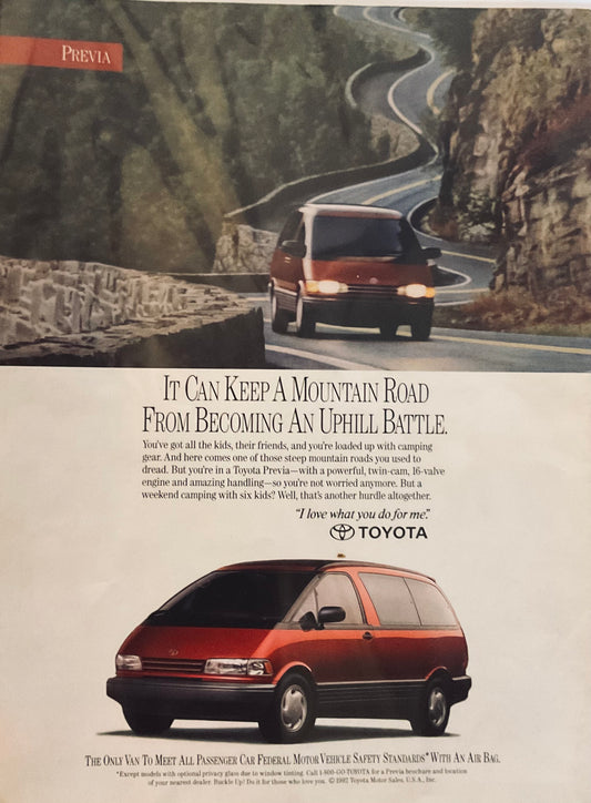 1993 Toyota Previa Minivan  - Mountain Road - Magazine Ad