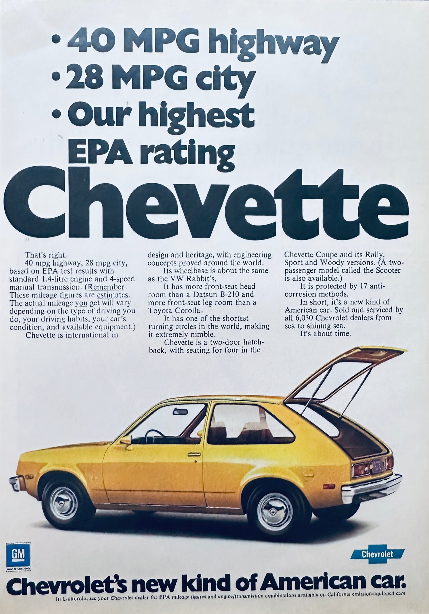 1975 Chevrolet Chevy Chevette 40 MPG HIghway Magazine Ad