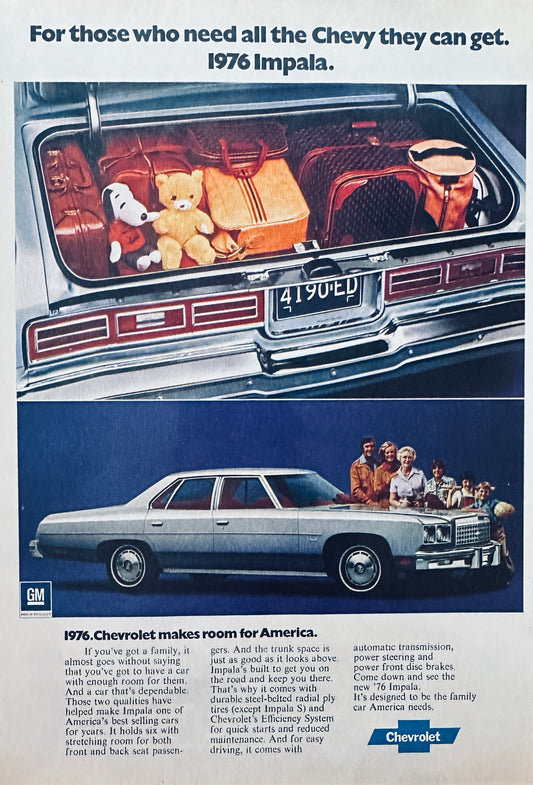 1976 Chevrolet Impala Makes Room for America - Magazine Ad