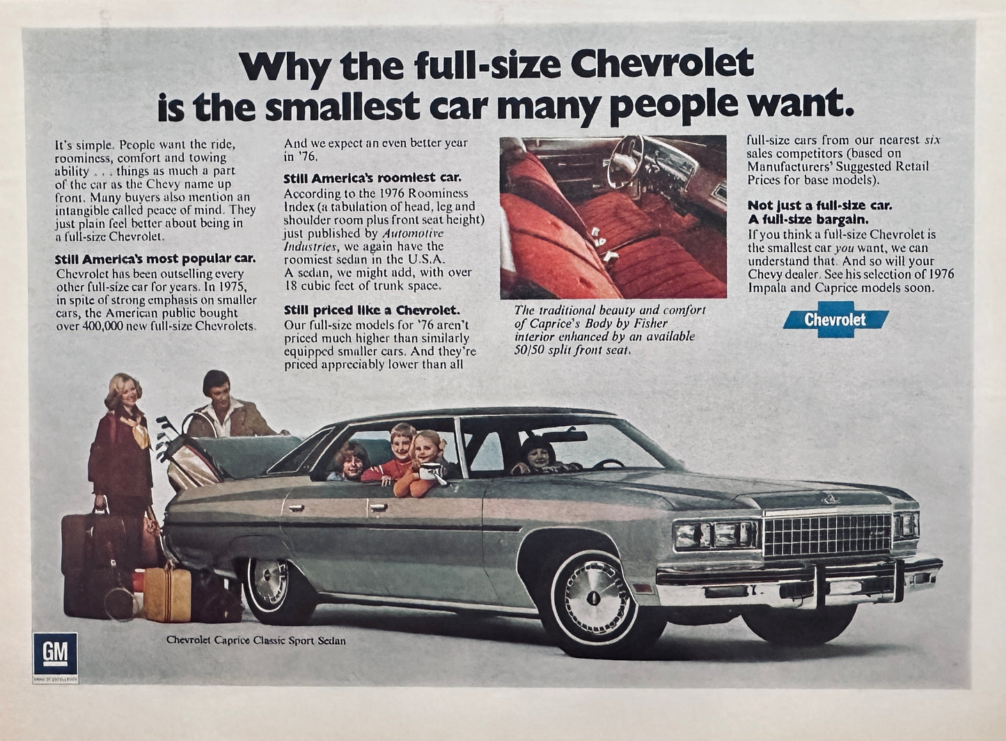 1976 Chevrolet Chevy Caprice Full Size Smallest car Wanted Magazine Ad