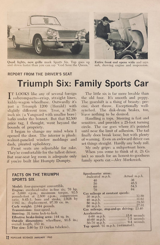 1963 Triumph Six: Family Sports Car Magazine Review