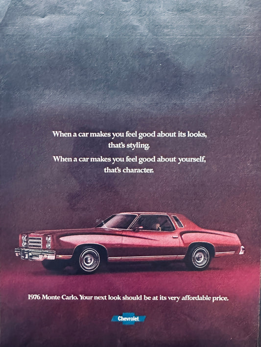 1976 Chevrolet Chevy Monte Carlo Magazine Ad