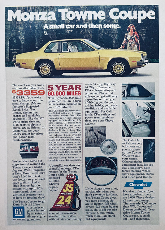 1976 Chevrolet Monza Towne Coupe & Polaroid SX 70 Camera  Magazine Ad