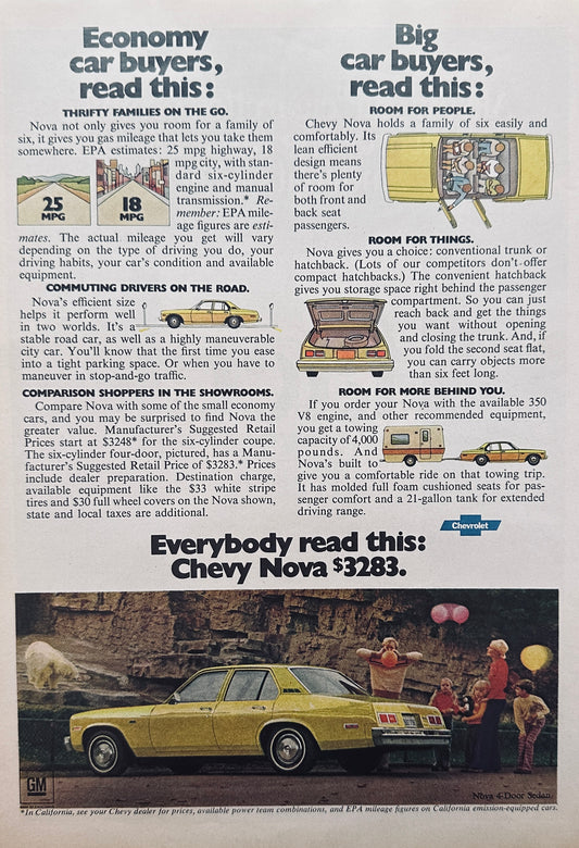 1976 Chevrolet Nova 4-Door Sedan  A Car for all Buyers Magazine Ad