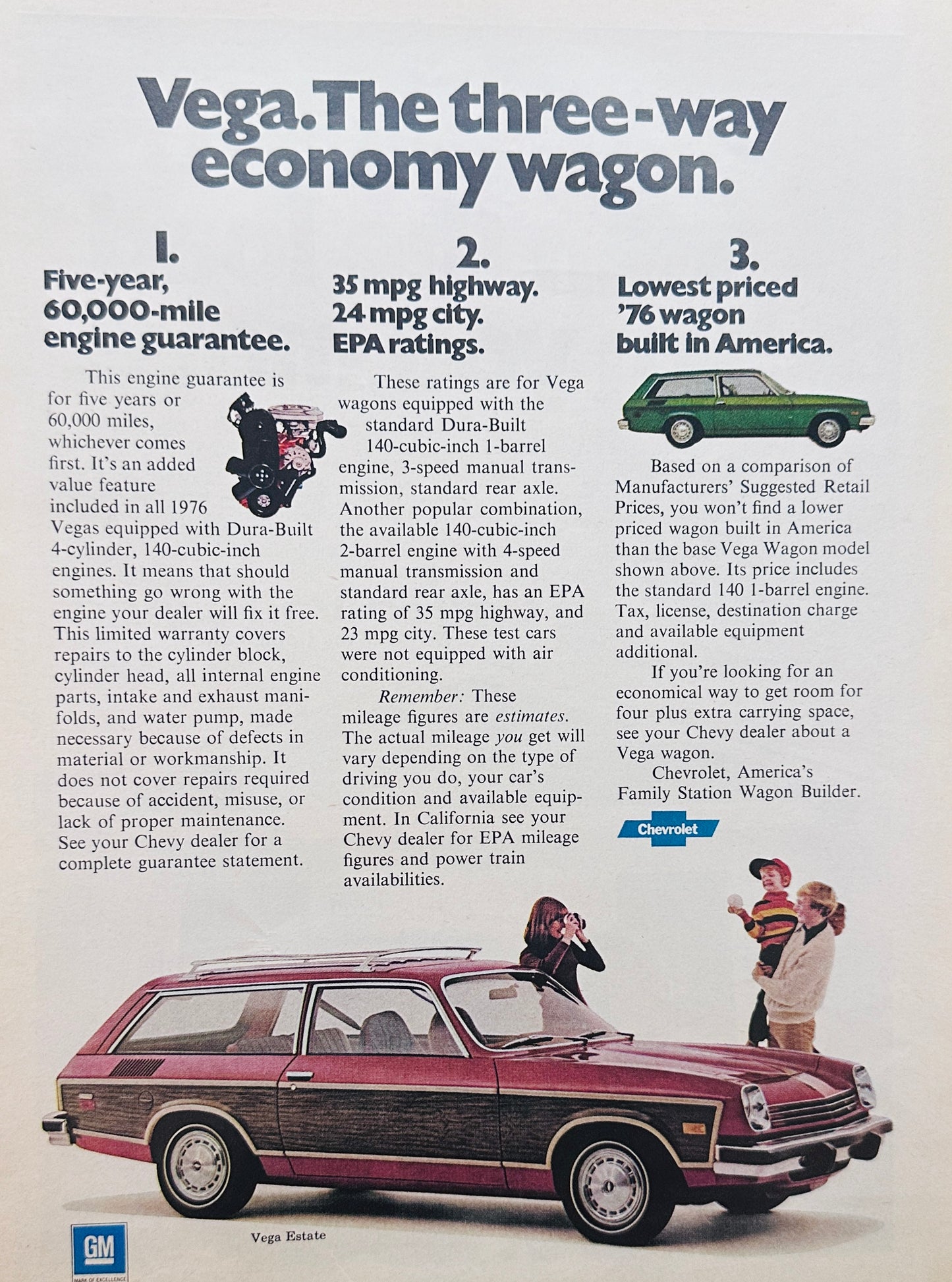 1976 Chevrolet Vega the Three Way Economy Wagon Magazine Ad