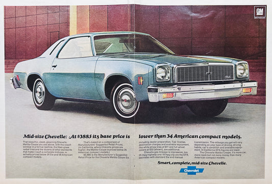 1977 Mid-Size Chevrolet Chevelle Malibu Coupe Centerfold Magazine Ad