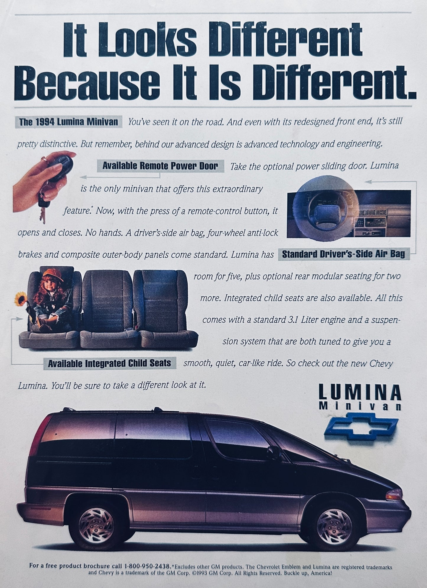 1993 Chevrolet Lumina Minivan Because It Is Different Magazine Ad