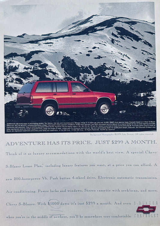 1993 Chevrolet S-Blazer Snow Covered Mountain Background  Magazine Ad