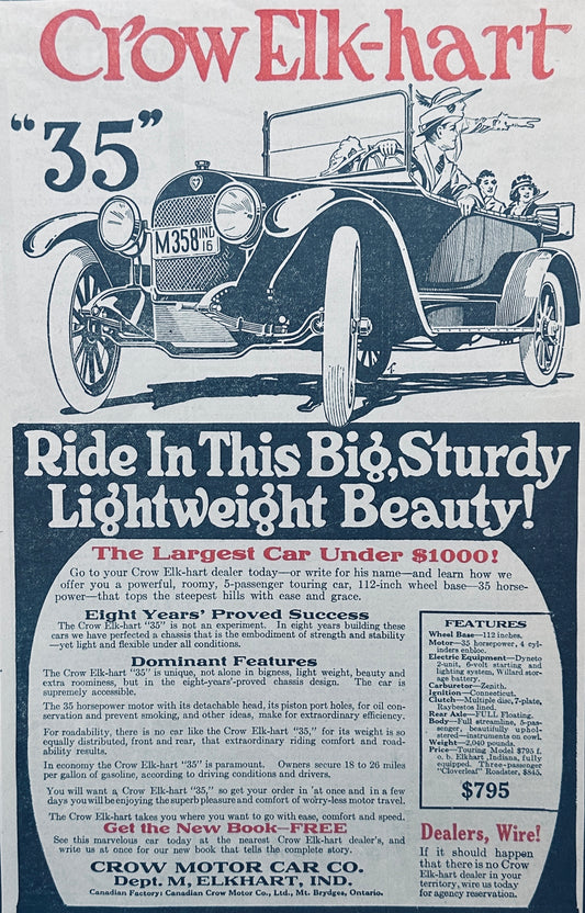 1916 Crow Elk-hart "35" Canadian Automobile Magazine Ad A37
