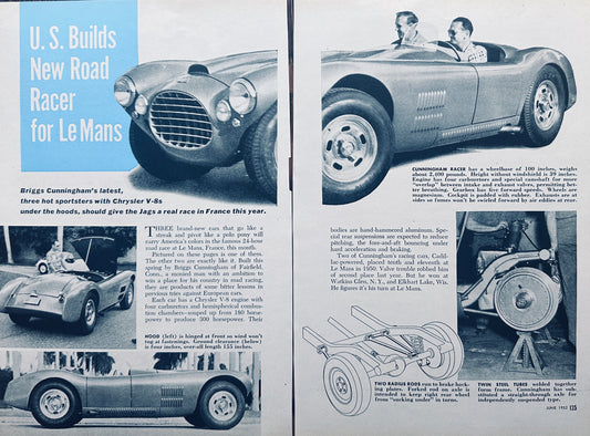 1952 Cunningham Sportster 2-Page Magazine Feature Article