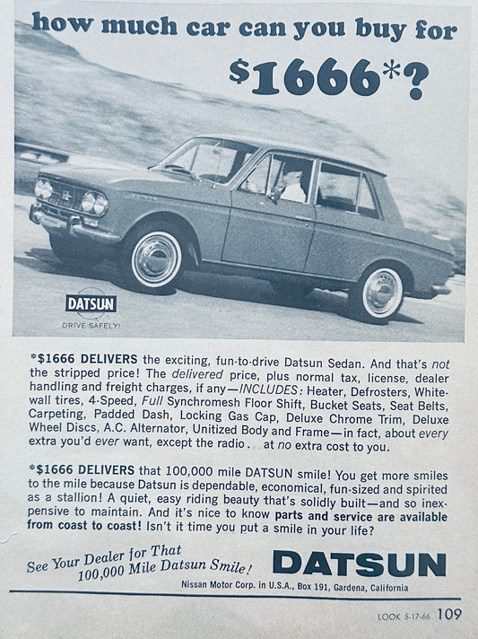 1966 Datsun 4-Door Sedan - No Name Model - Magazine Ad