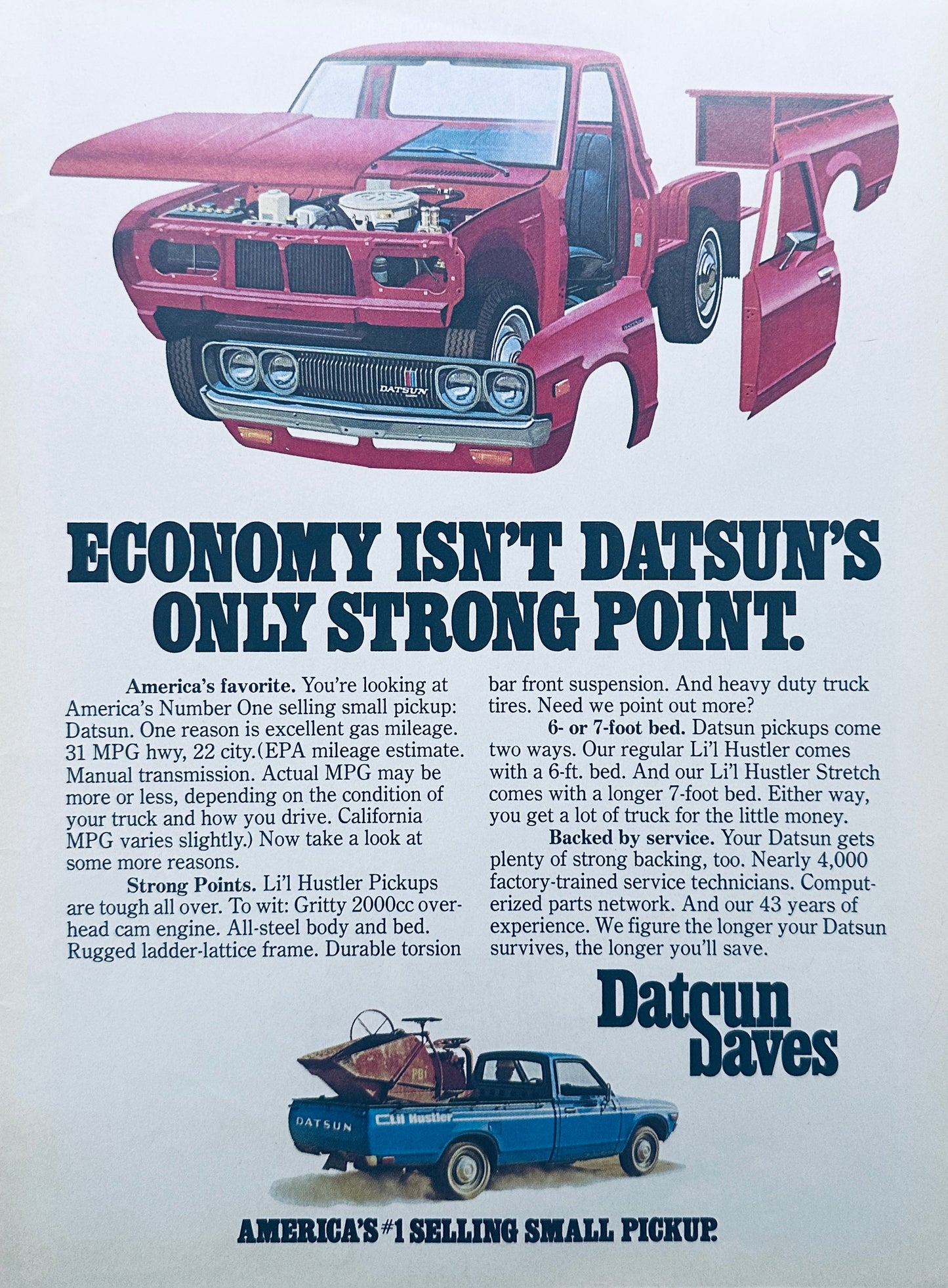 1976 Datsun Lil Hustler Pickup Truck red & Blue Models Ad