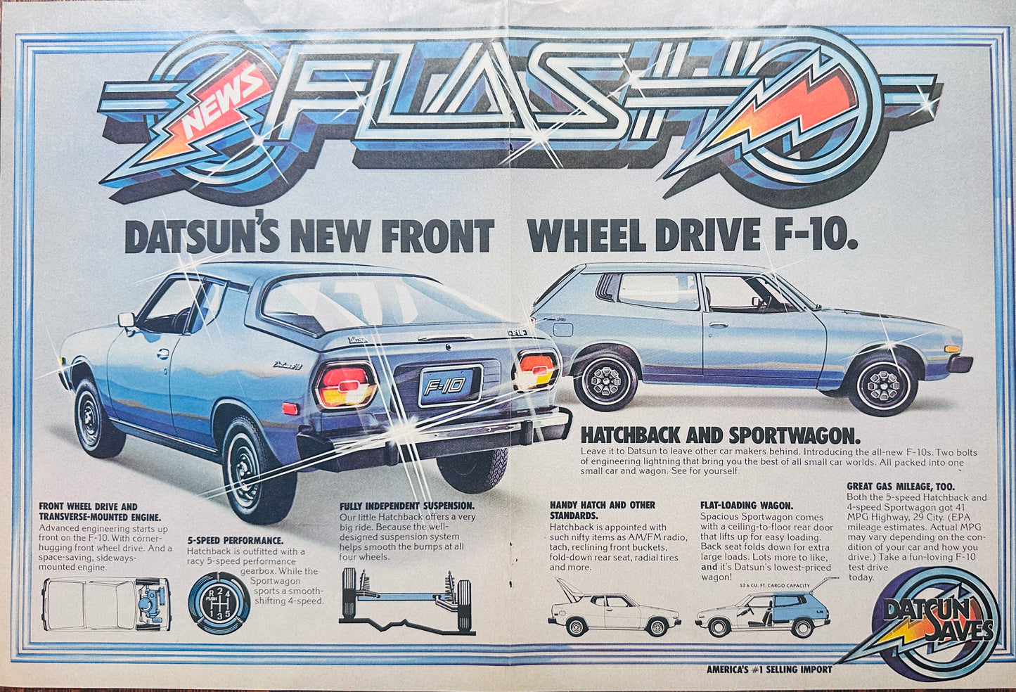 1975 Datsun F-10 Colorful News Flash - Centerfold Magazine Ad