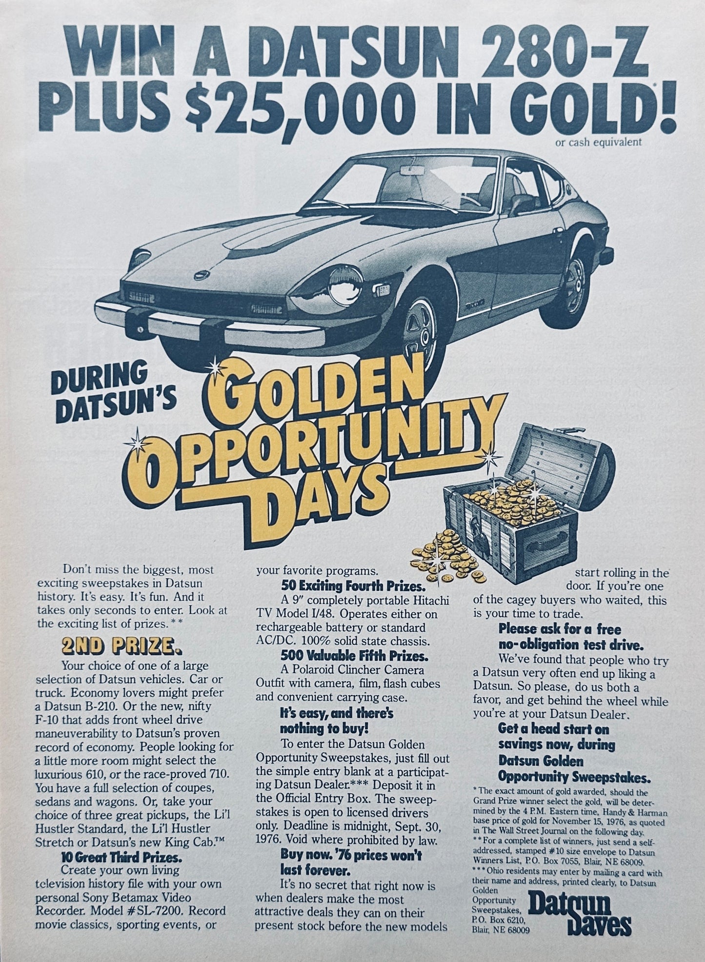 1976 Datsun 280Z Golden Opportunity Days Magazine Ad