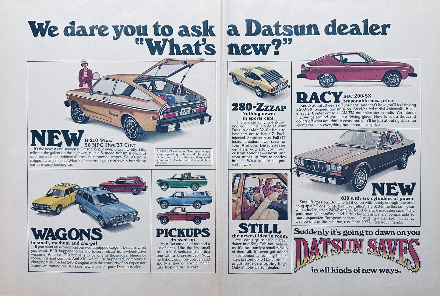 1977 Datsun B-210, Wagons, Pickups, 810, 200Sx and 280Z Ad