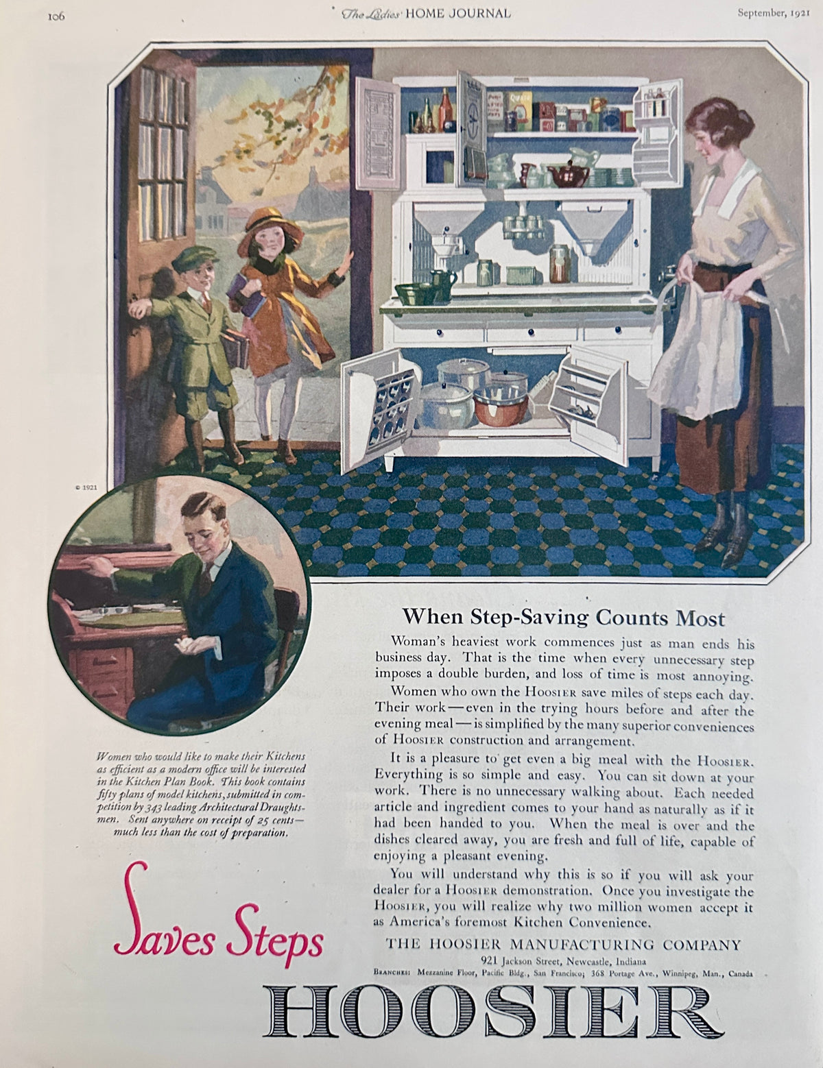 1921 Colorized  Hoosier Cabinet - Hoosier Mfg. Co New Castle In Ad #2220