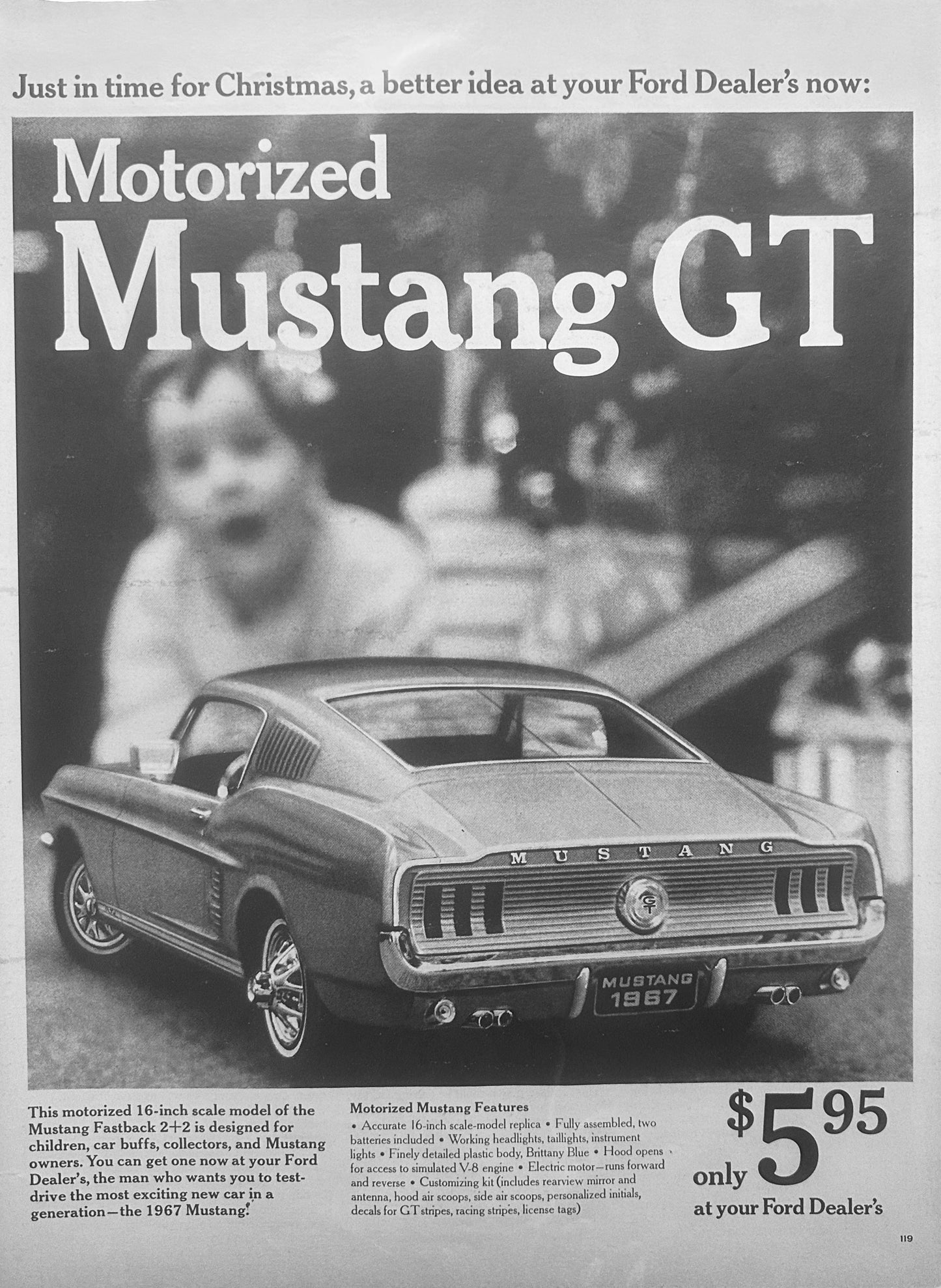 1967 Motorized Mustang Fastback 2+2 Scale Model - Magazine Ad