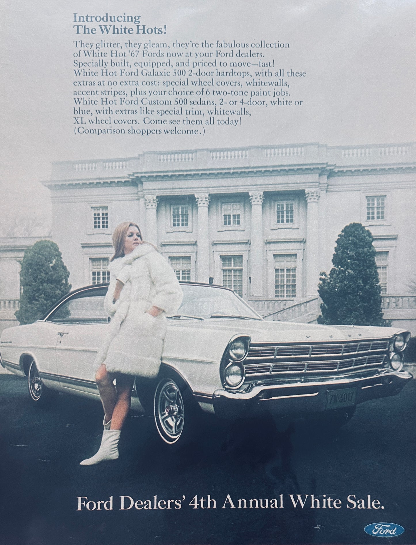 1967 White Hot Ford Galaxie 500 2- Door Hardtop - Magazine Ad