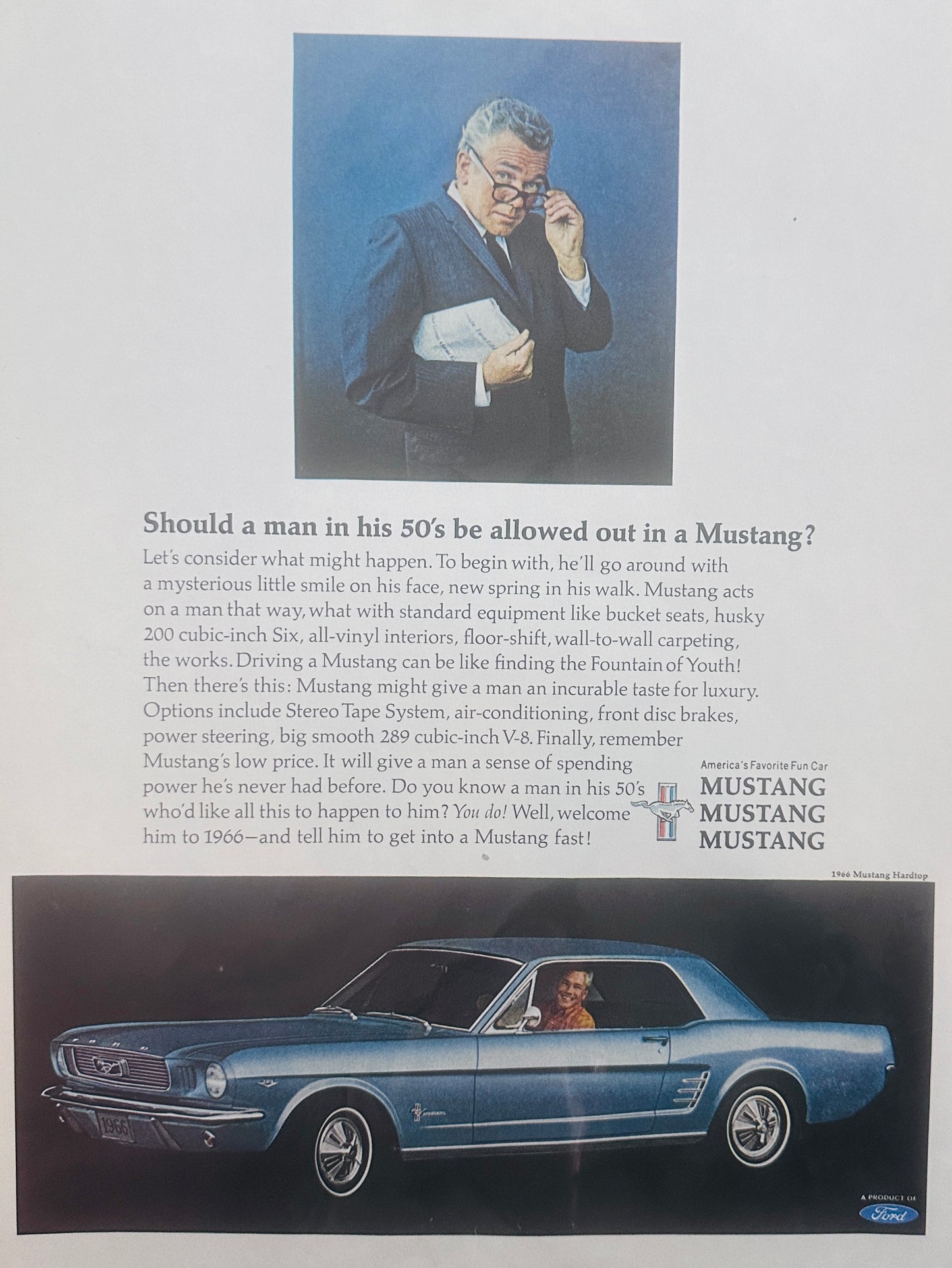 1966 Blue Ford Mustang Hardtop For a Man in his Fifties! - Magazine Ad