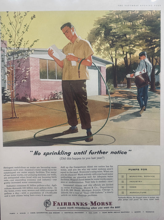 1957 Fairbanks - Morse Residential Water Pumps - Water Shortage - Promo Ad