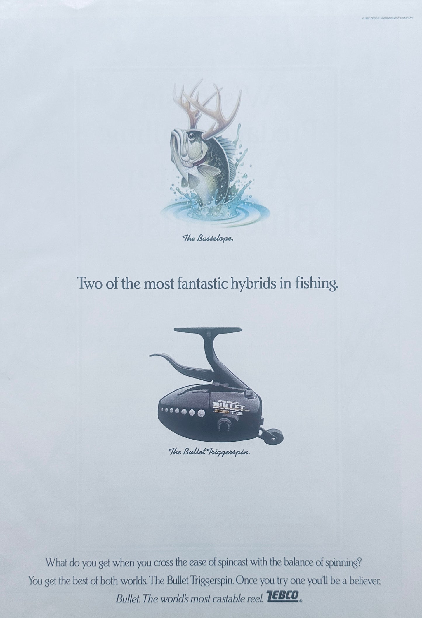 1993 Zebco "the Bassalope" & the Bullet Triggerspin Reel - Magazine Ad