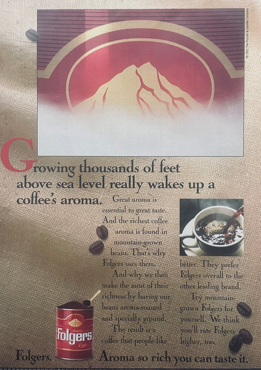 1992 Folgers Coffee Iconic Red Tin Magazine Ad