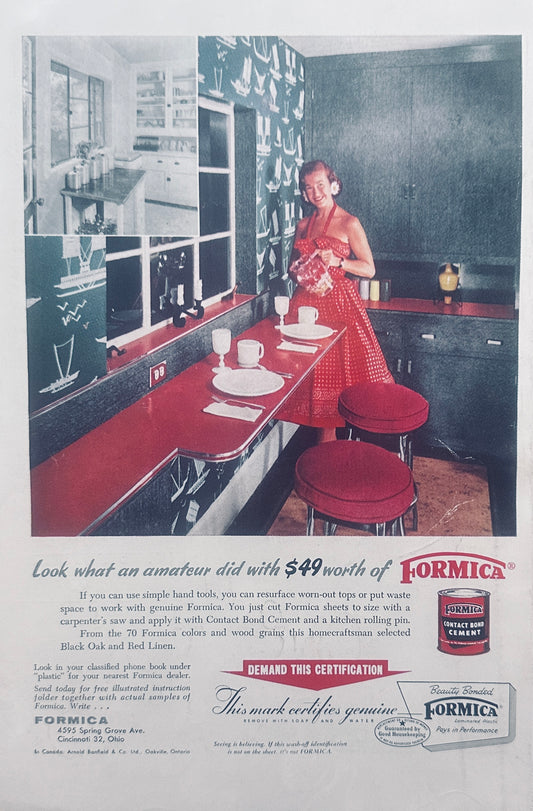 1955 Formica Kitchen Renovation  - Wanted that 1950's Diner Look - Magazine Ad