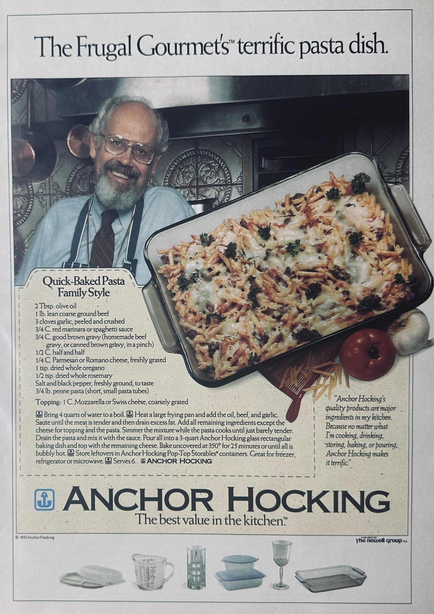 1992 Anchor Hocking - Frugal Gourmet Magazine Ad