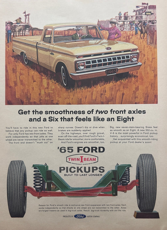 1965 Gold F-100 Ford Pickup Truck - At home on the Ranch - Magazine Ad