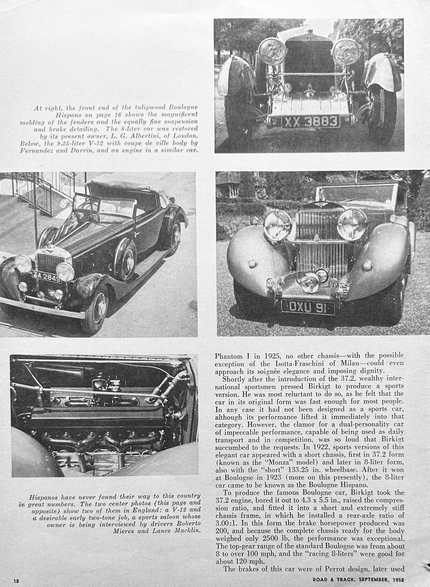 1958 Feature Magazine Article 1924 Hispano-Suiza Salon