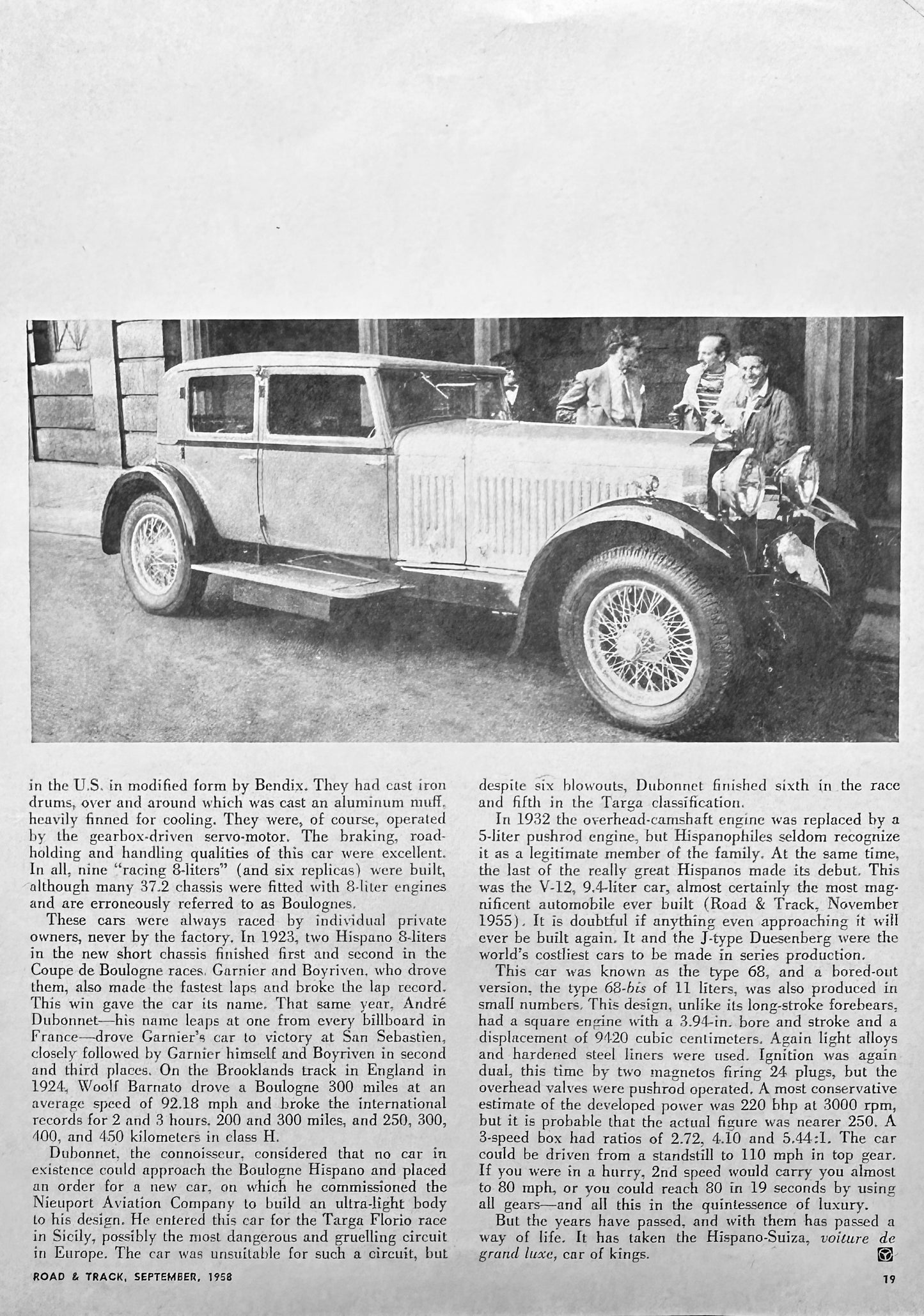 1958 Feature Magazine Article 1924 Hispano-Suiza Salon