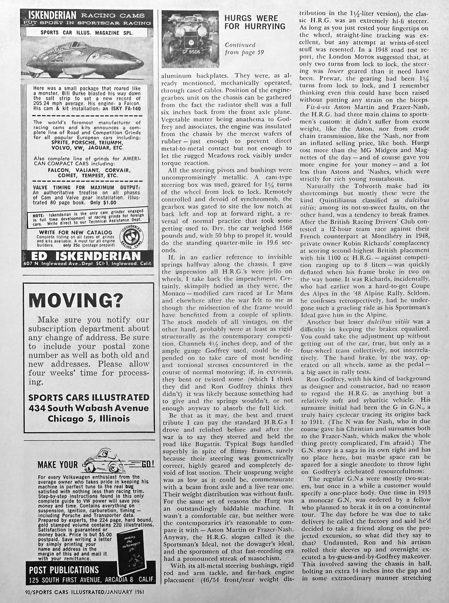 1961 Feature Magazine article on Hurg Automobile  - 1936 HRG