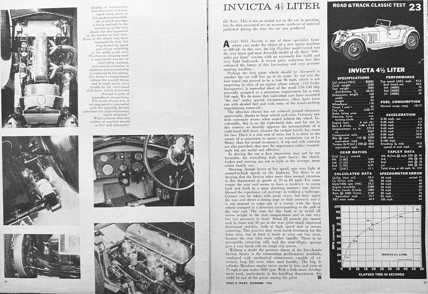 1958 Invicta 4.5 Liter Multi-Page Magazine Article Car is from 1932