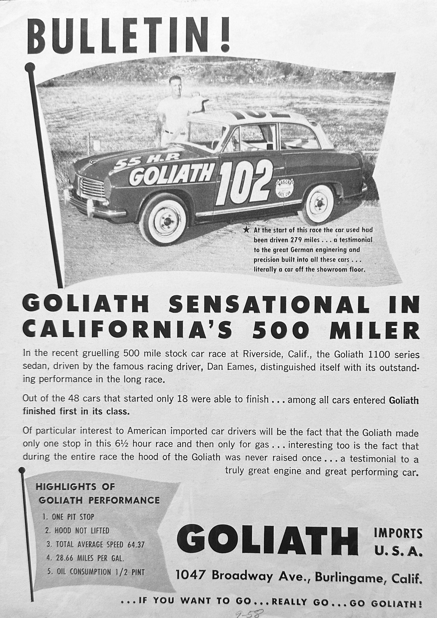 1958 Jaguar XK150 + Goliath 1100 Series Sedan Dual Magazine Ads